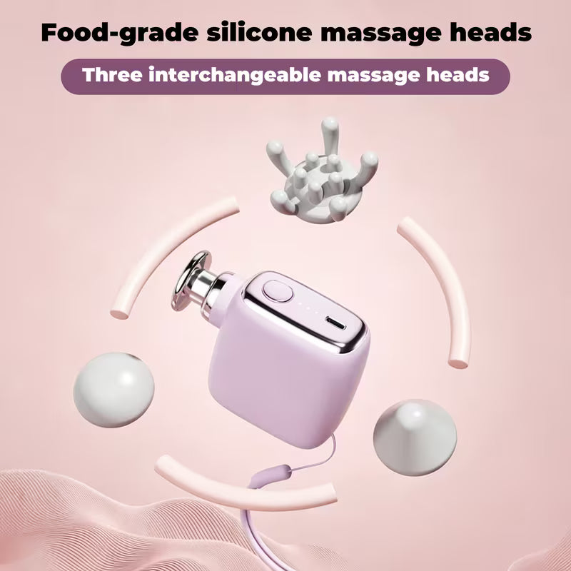 USB Rechargeable Pocket-Size Percussion Massage Gun, Includes 3 Silicone Replacement Heads