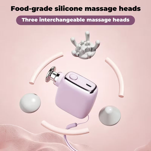 USB Rechargeable Pocket-Size Percussion Massage Gun, Includes 3 Silicone Replacement Heads