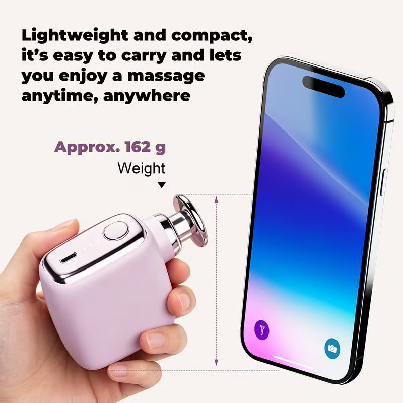 USB Rechargeable Pocket-Size Percussion Massage Gun, Includes 3 Silicone Replacement Heads
